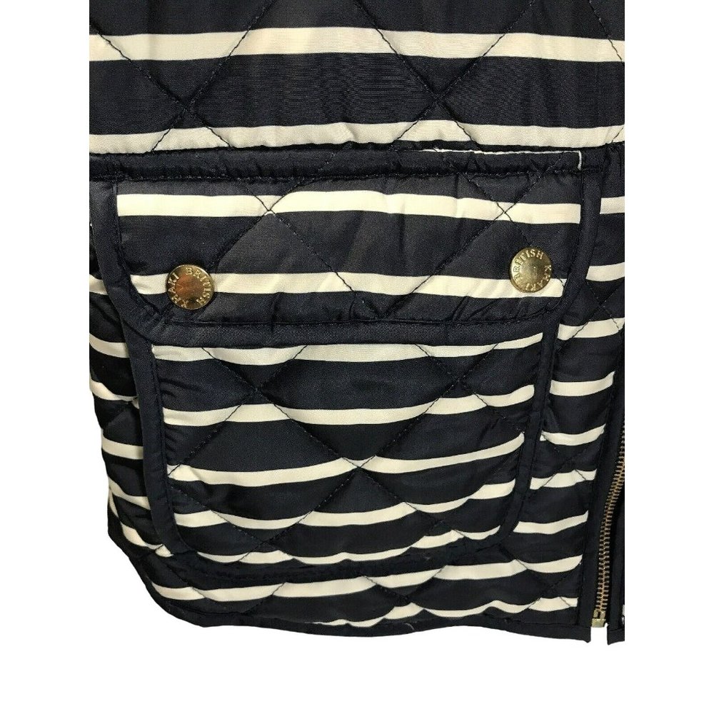 British Khaki Women's Medium Vest Blue Stripe Quilted Full Zip Philhobar Style - Picture 3 of 8